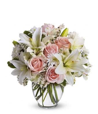Pinks and Whites Pinks and Whites - Lovely white lillys with blush pink roses.