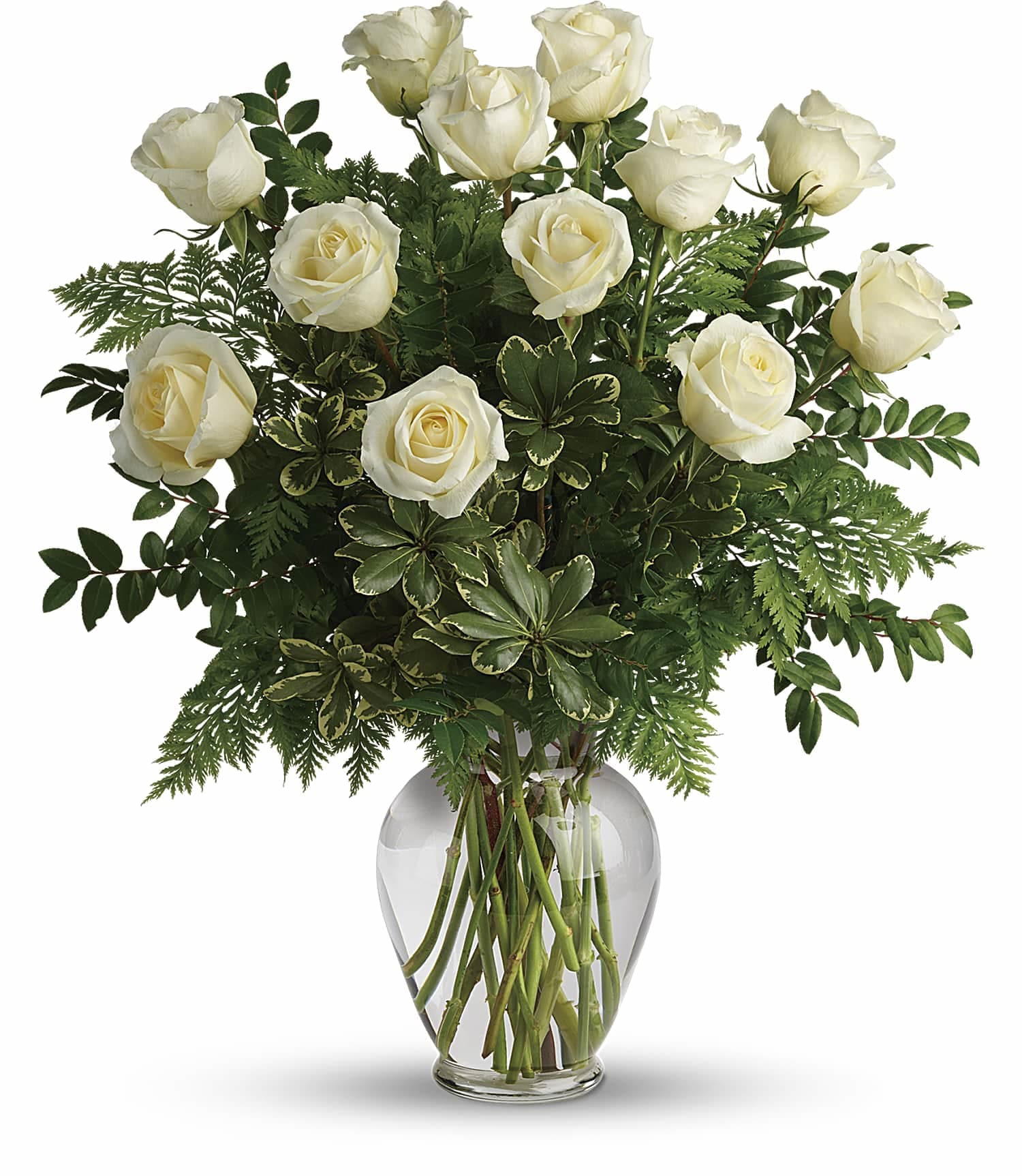 Joy Of Roses BouquetJoy Of Roses Bouquet - A joyful gesture of love and affection, this chic arrangement of one dozen pure white roses with fresh greens is a special surprise on any occasion. 