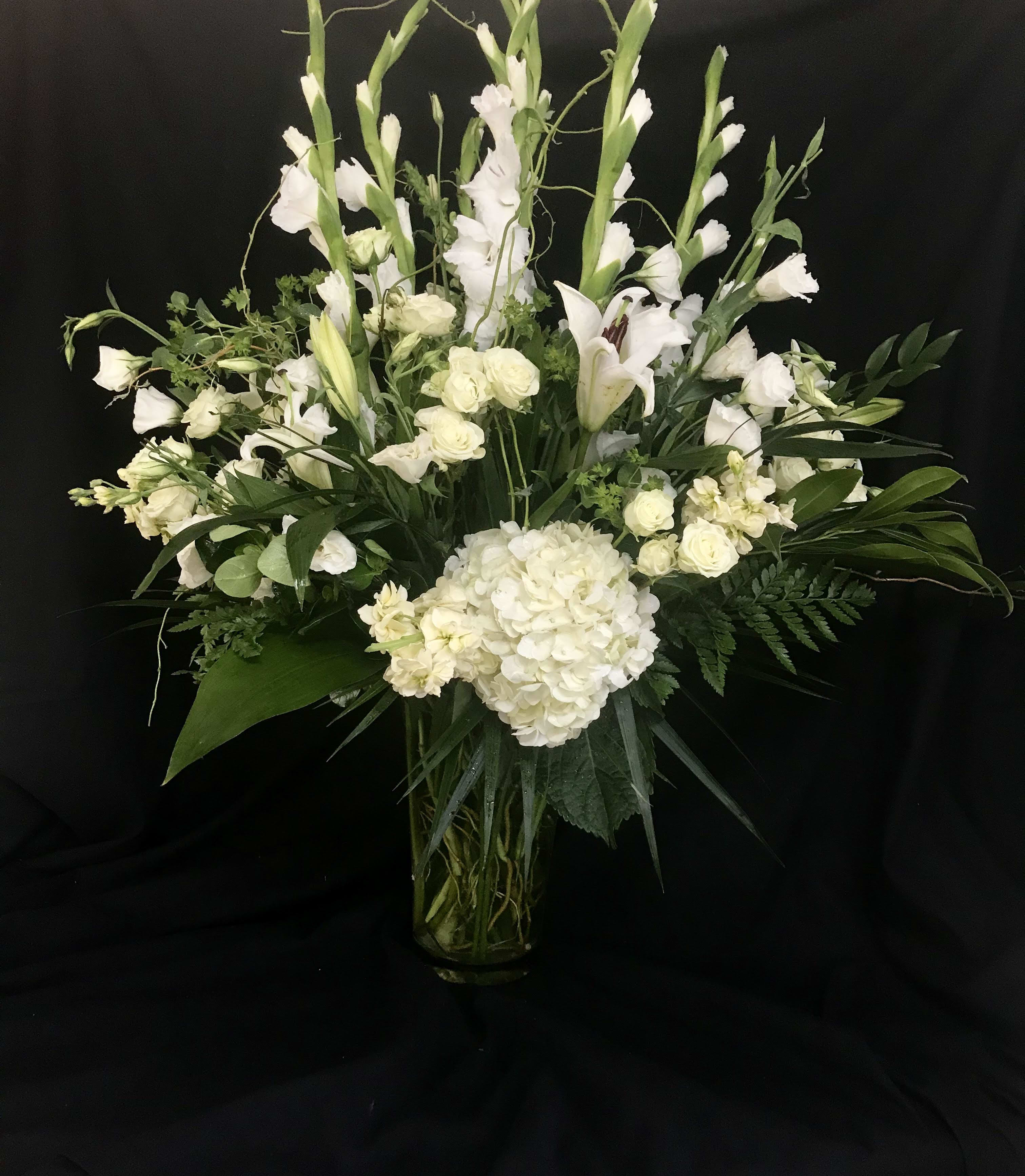 All White Elegance Vase - A beautiful all white sympathy vase