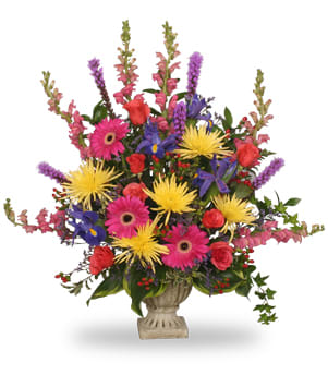 Garden Sympathy Urn - Sympathy Urn designed to remind us of a garden pedestal flowing with blooms.