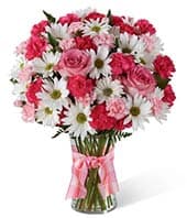 Rose and Daisy Delight - Enjoy this beautiful bouquet of roses, carnations, and daisies with assorted greenery. Perfect for occasion!!