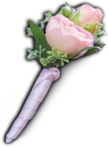 My First Boutonniere -  The finishing touch for the handsome little fellow: a single coral rose accented with seeded eucalyptus and Italian ruscus. 