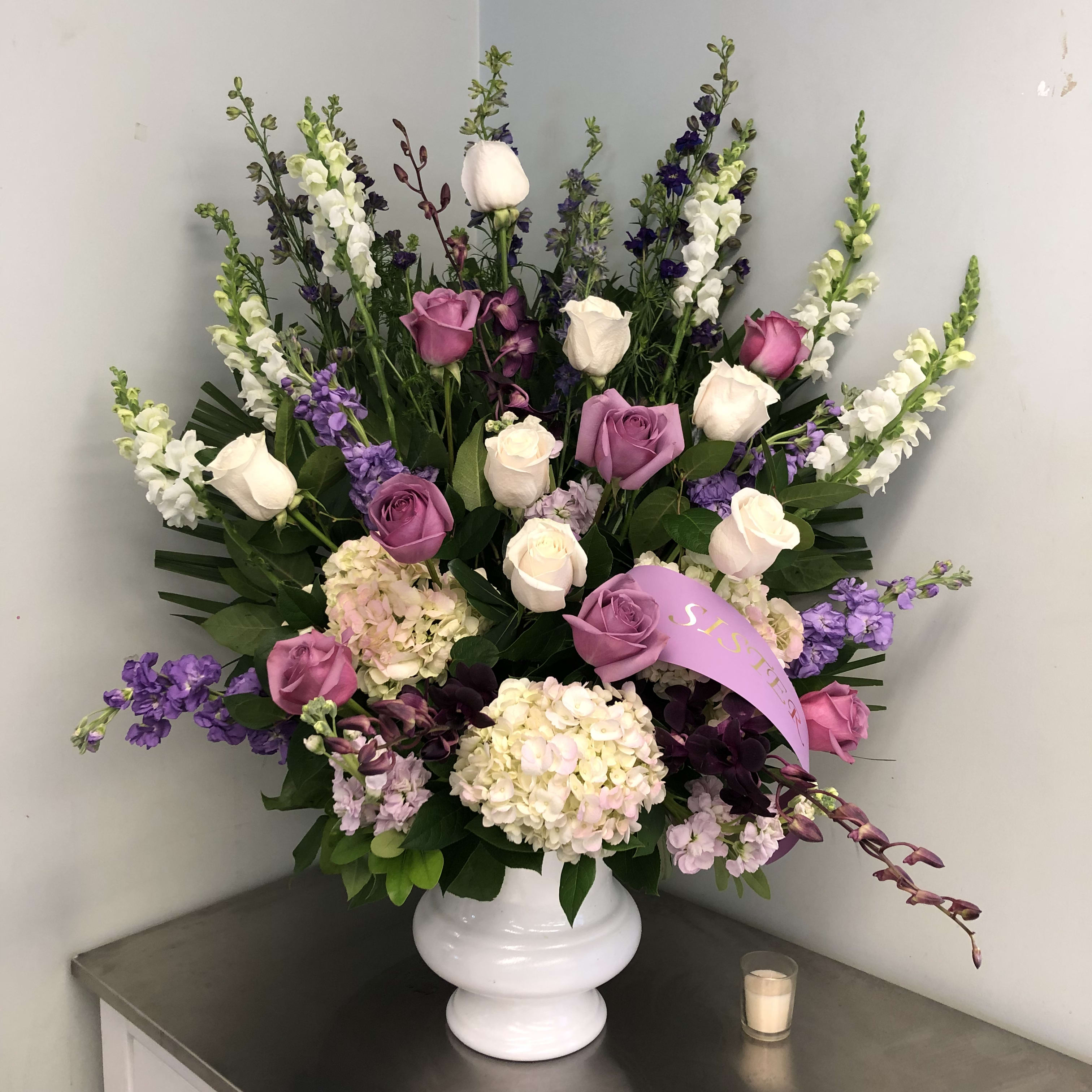 Evans Lavender White Funeral Urn In Peabody Ma Evans Flowers