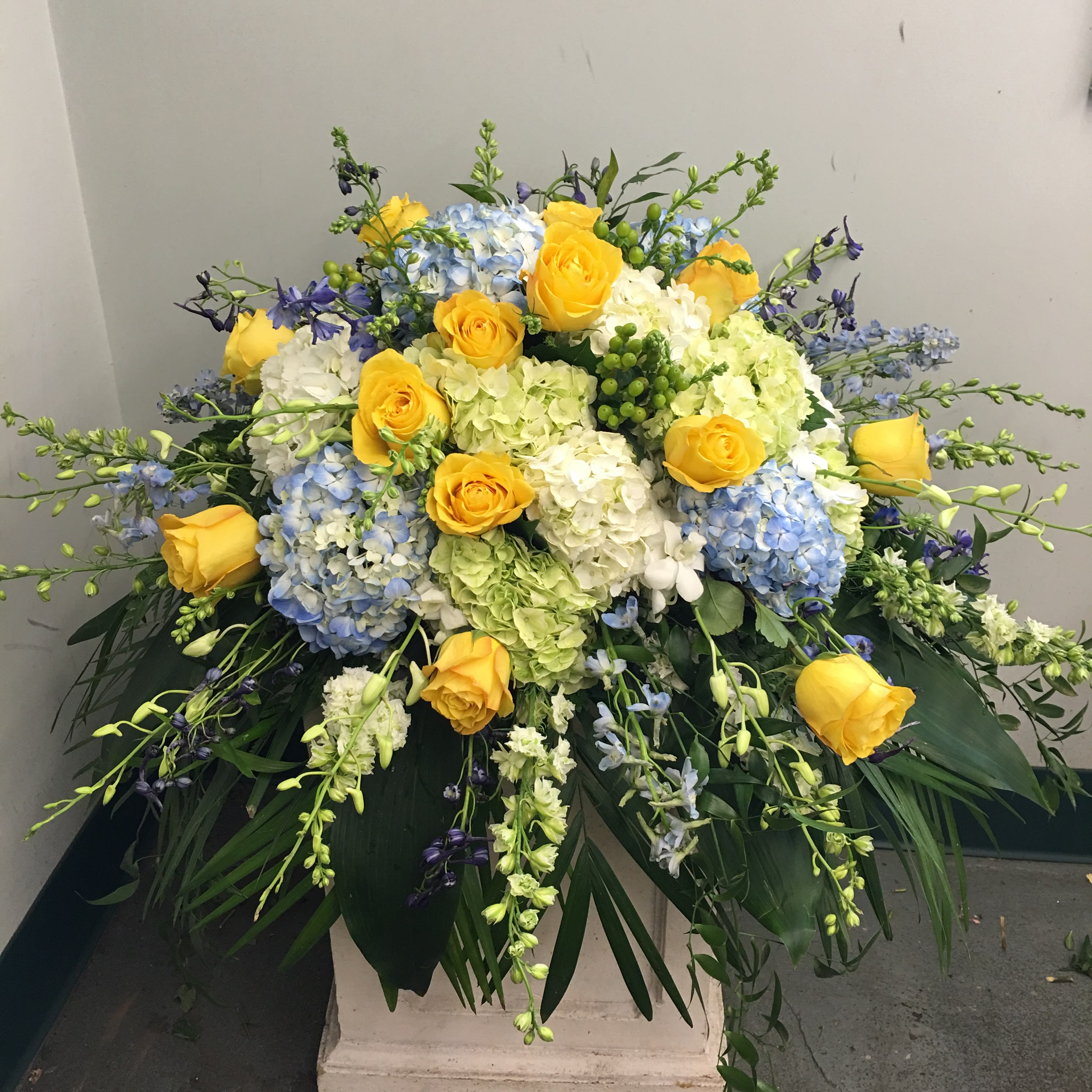 Evans Blue Yellow Green White Casket Funeral Blanket In Peabody Ma Evans Flowers