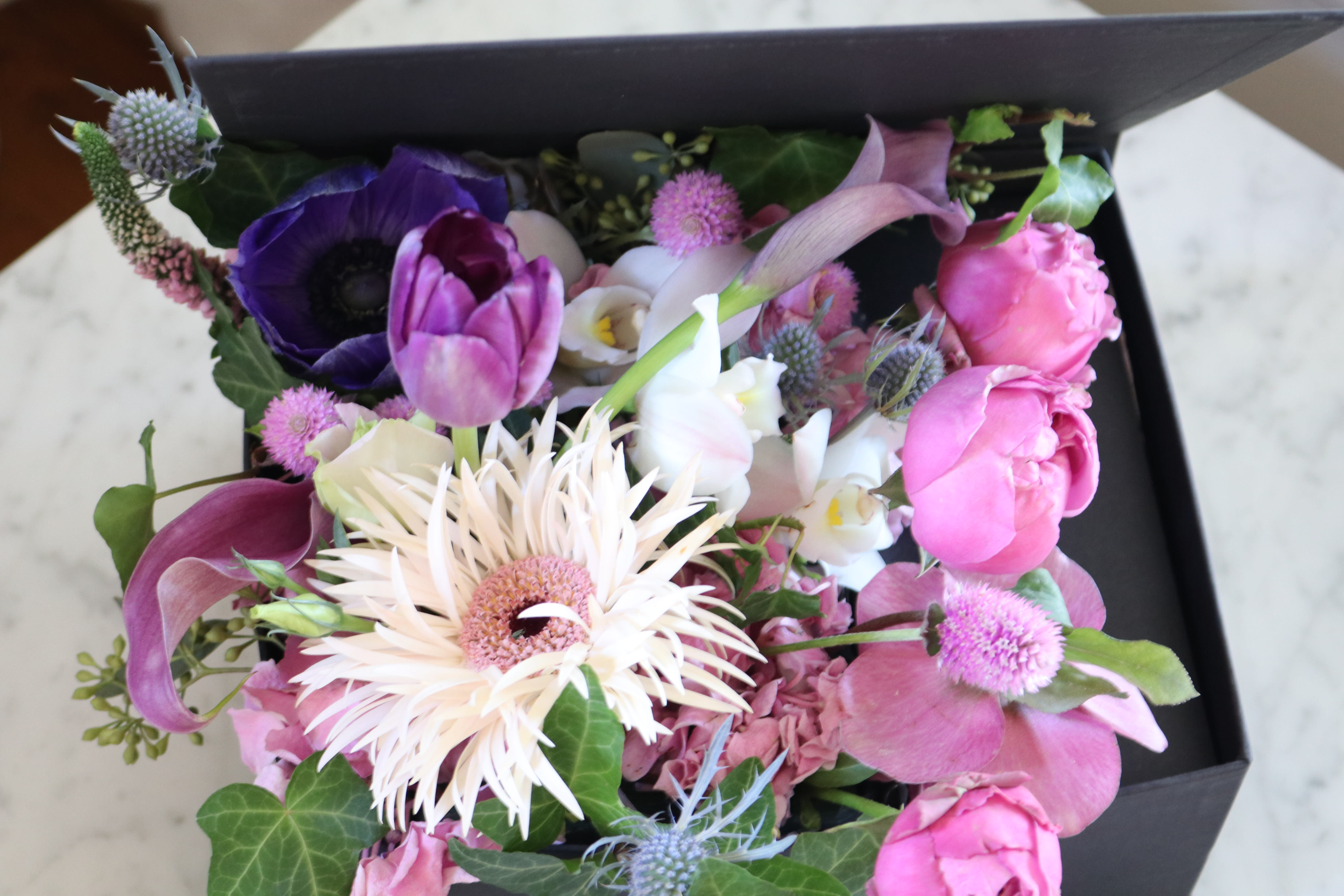 Flower Box Flower Box - Garden Roses, Veronica, Calla Lily, Hydrangea, Anemone