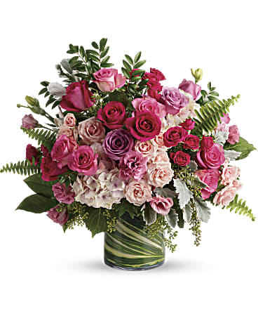 Haute Pink Bouquet - A high-fashion fantasy of roses! When you want to make a grand statement send this dreamy bouquet of posh pink roses and modern greens.