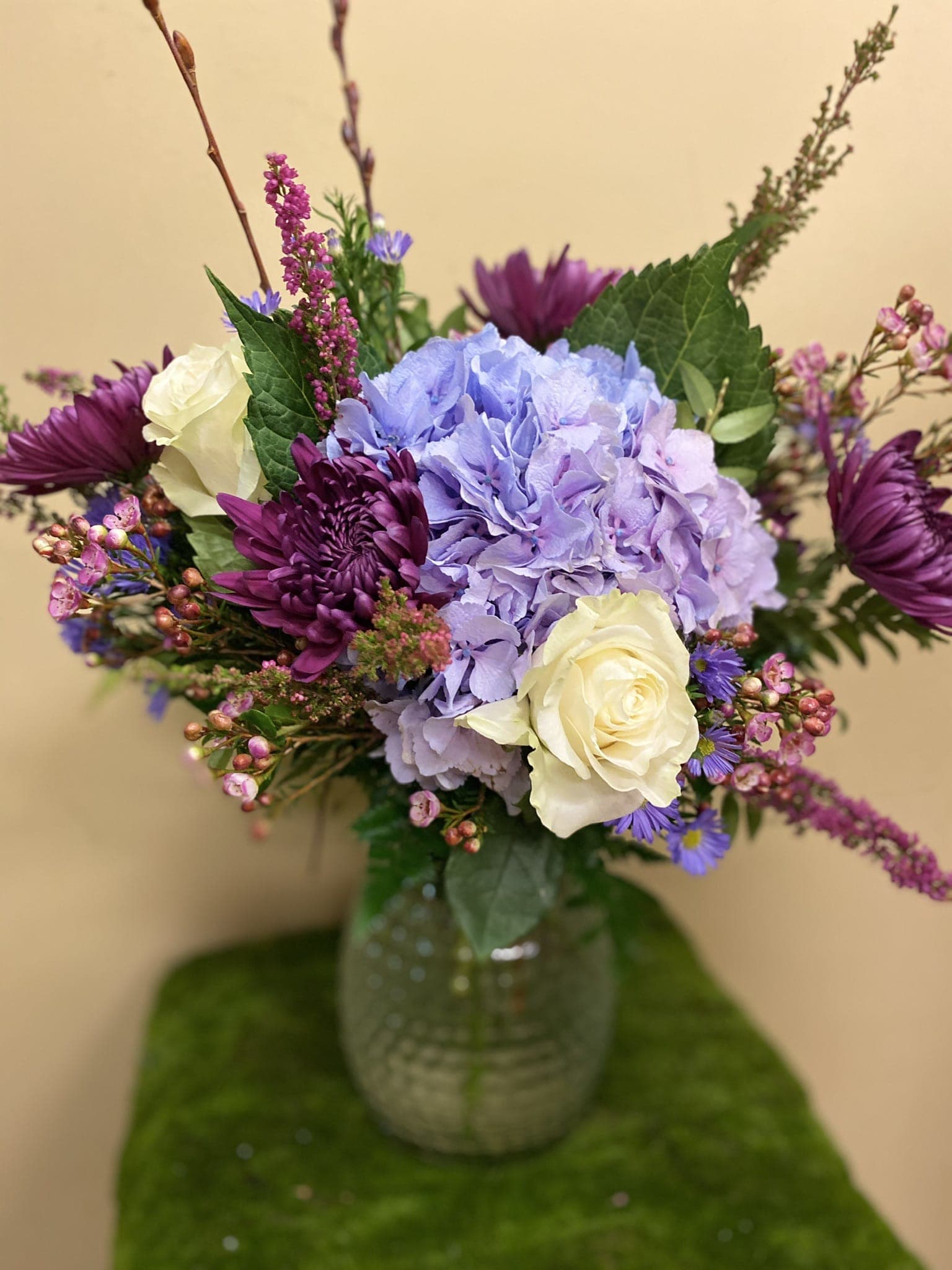 Lavender Love - Seasonal mixture of soft colors in a clear vase