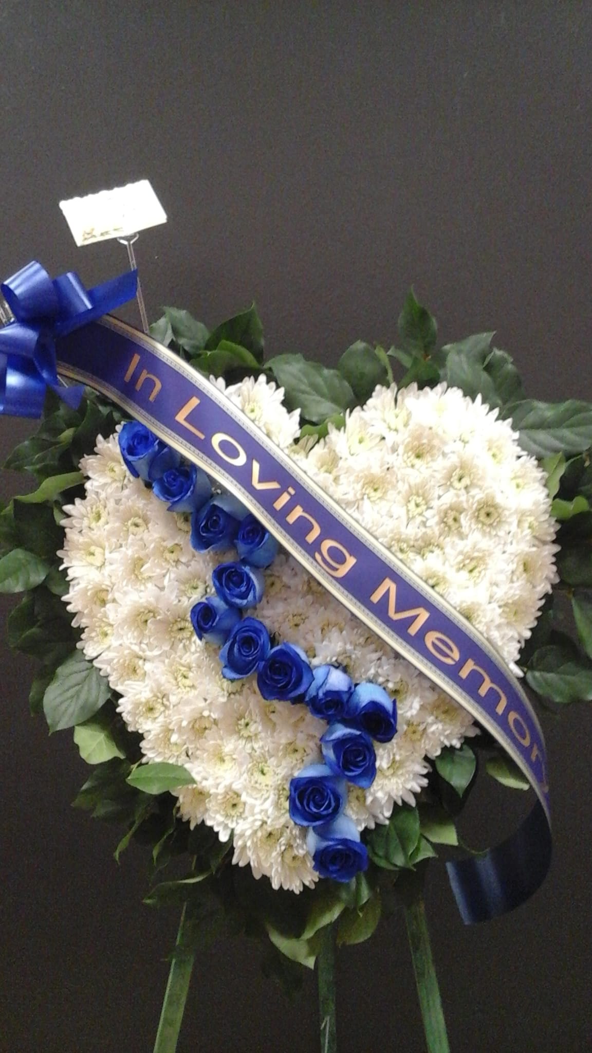 Blue And White Heart Standing Spray Fh4 In Oakland Ca From The Heart Florist