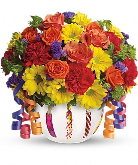 Brilliant Birthday Blooms  - A high quality frosted glass bowl, hand painted with fun colors. An ideal gift for that special birthday celebration! 