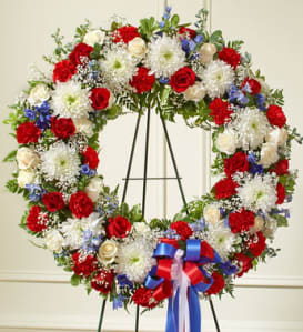 Red, White and Blue Sympathy Wreath - Red, White and Blue Sympathy Wreath delivered same day in NYC