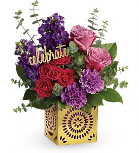 Thrilled For You - This fun gold cube with majestic purples and hot pinks to celebrate life's most majestic people