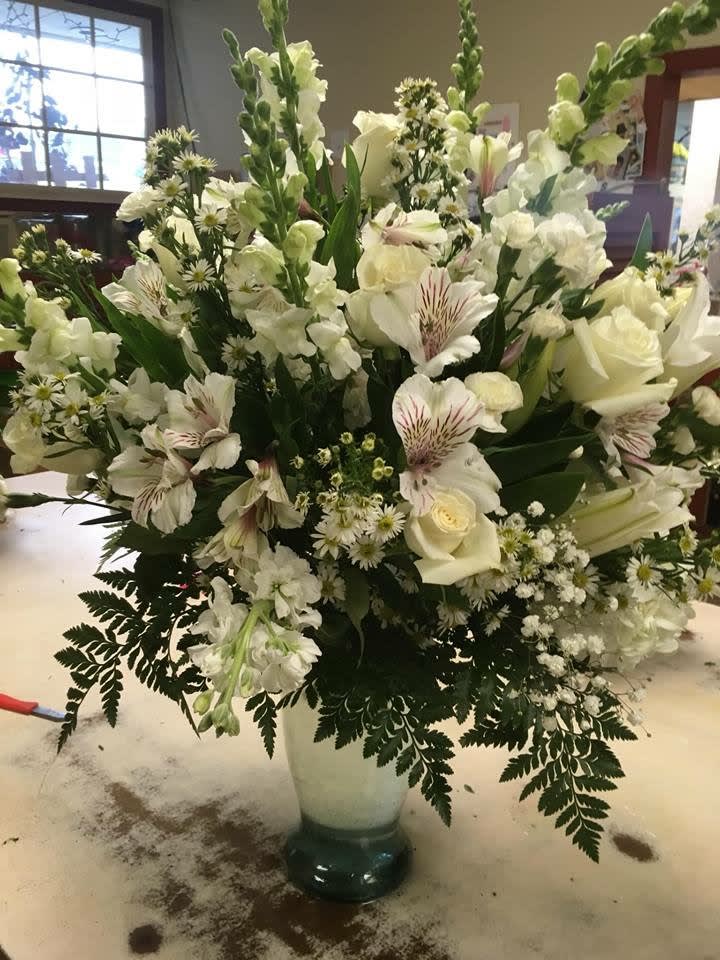 Roses Lilies Astro Hydrangea Snapdragons Carnations And Other Mixed White Flowers By Bristol Florists