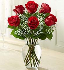 Love's Embrace 6- Roses - Red Love's Embrace 6- Roses - Red - Embrace your feelings with a classic gift of red roses. Displayed elegantly in a glass vase and artistically designed by our select florists, these stunning roses send a memorable message to your special someone that help you express yourself perfectly, no matter what the occasion.
