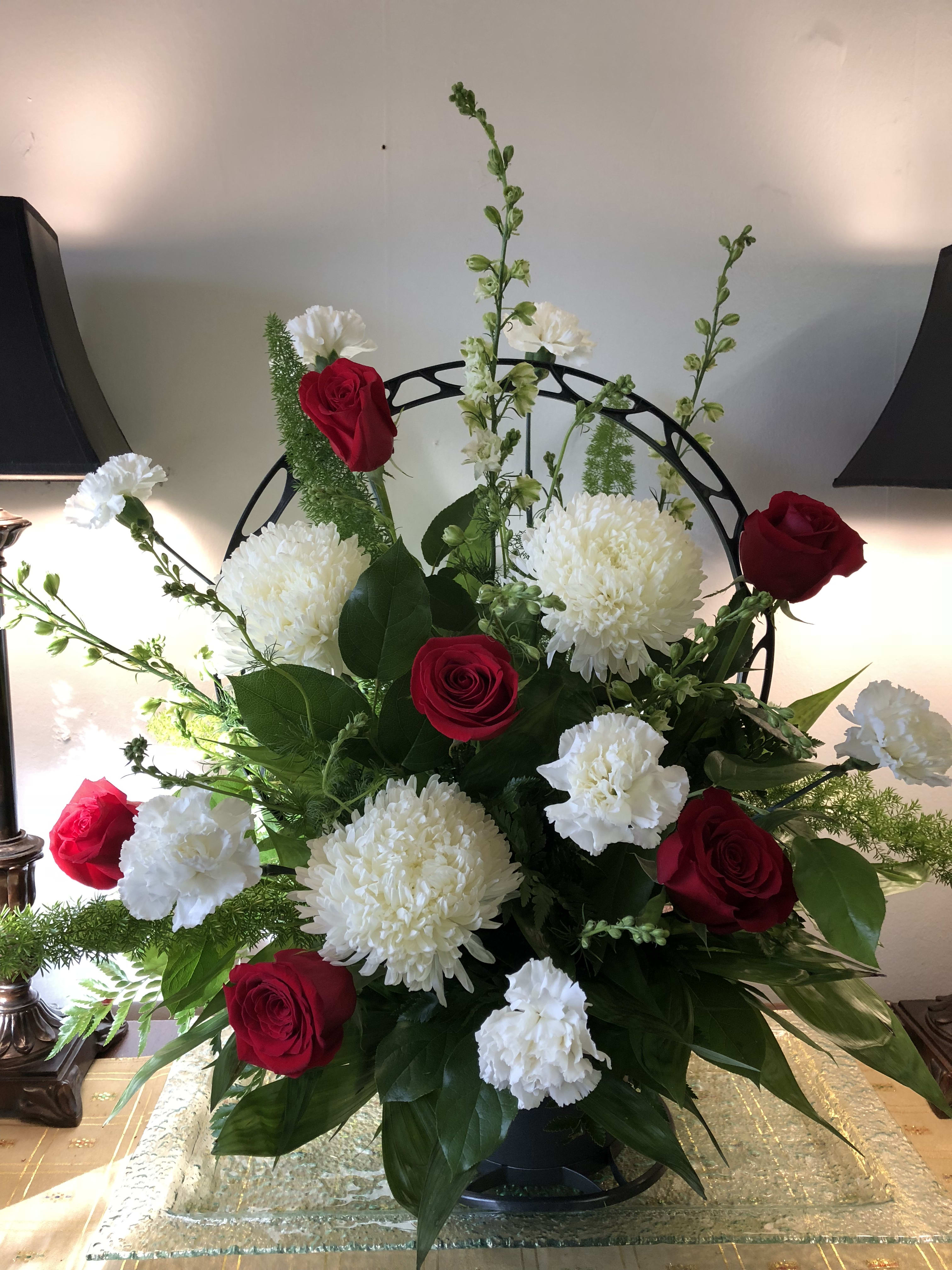Red and White Sympathy Basket in Florence, AL Dean's Florist