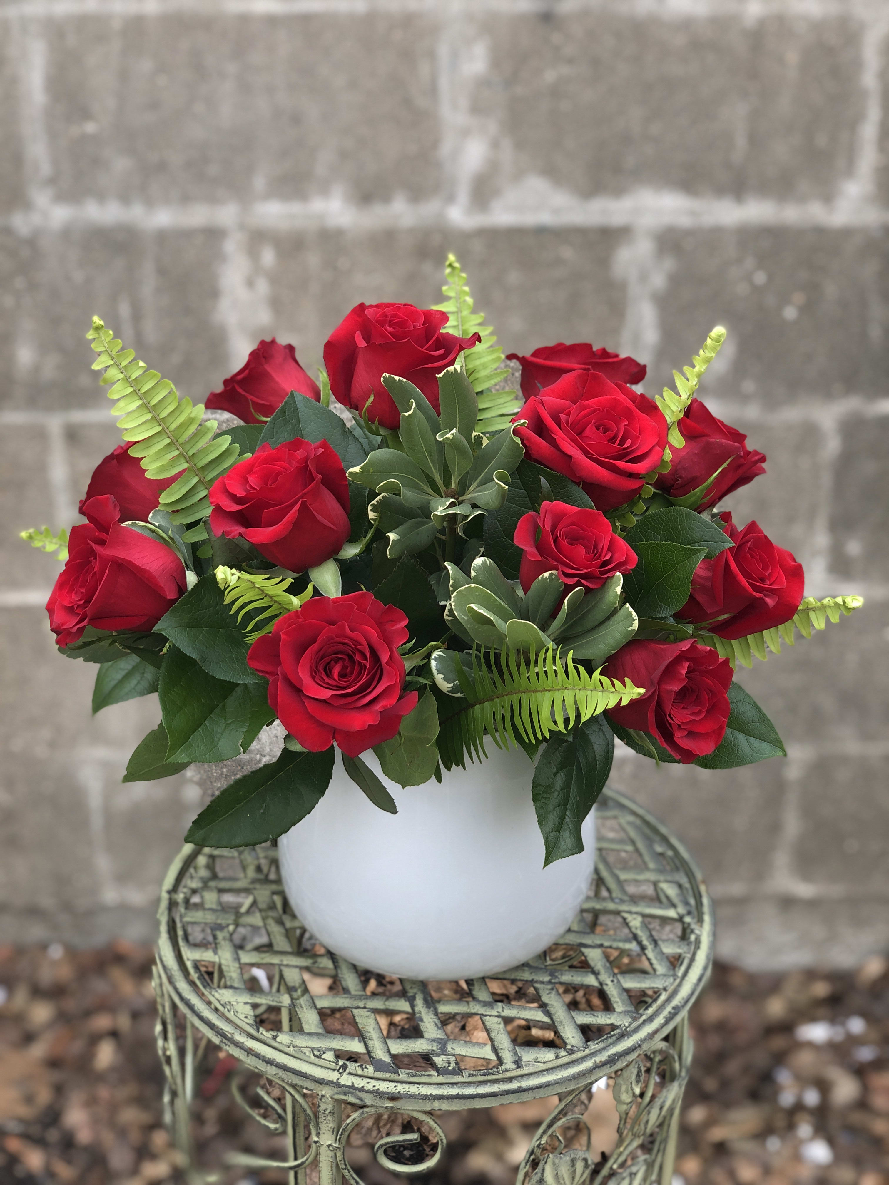Low Red Rose Vase in Belmont, MA Jayne's Flowers