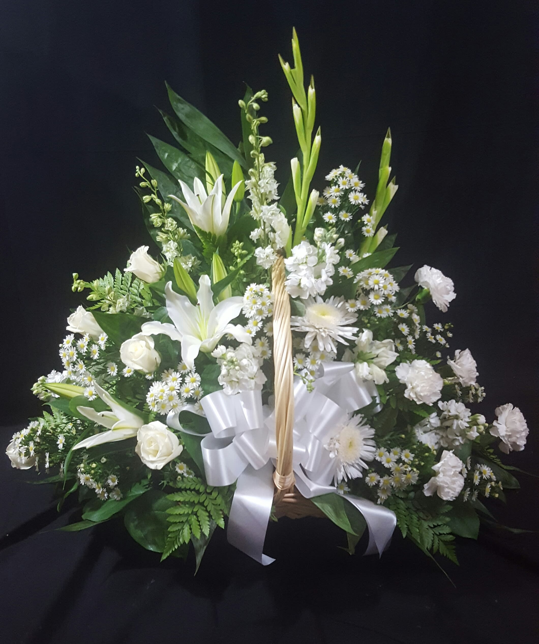 White Fireside Basket in Vidor, TX Designed By Kari Gaudet