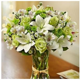 Serene Green Serene Green - Bring peace and serenity to someone special in your life. Inspired by the quiet beauty of nature, our soothing arrangement is hand-designed with the freshest blooms in delicate shades of green and white and arranged in a classic gathering vase tied with raffia. Just one look will have them smiling and reflecting on your thoughtfulness! Product ID: 145134 18F