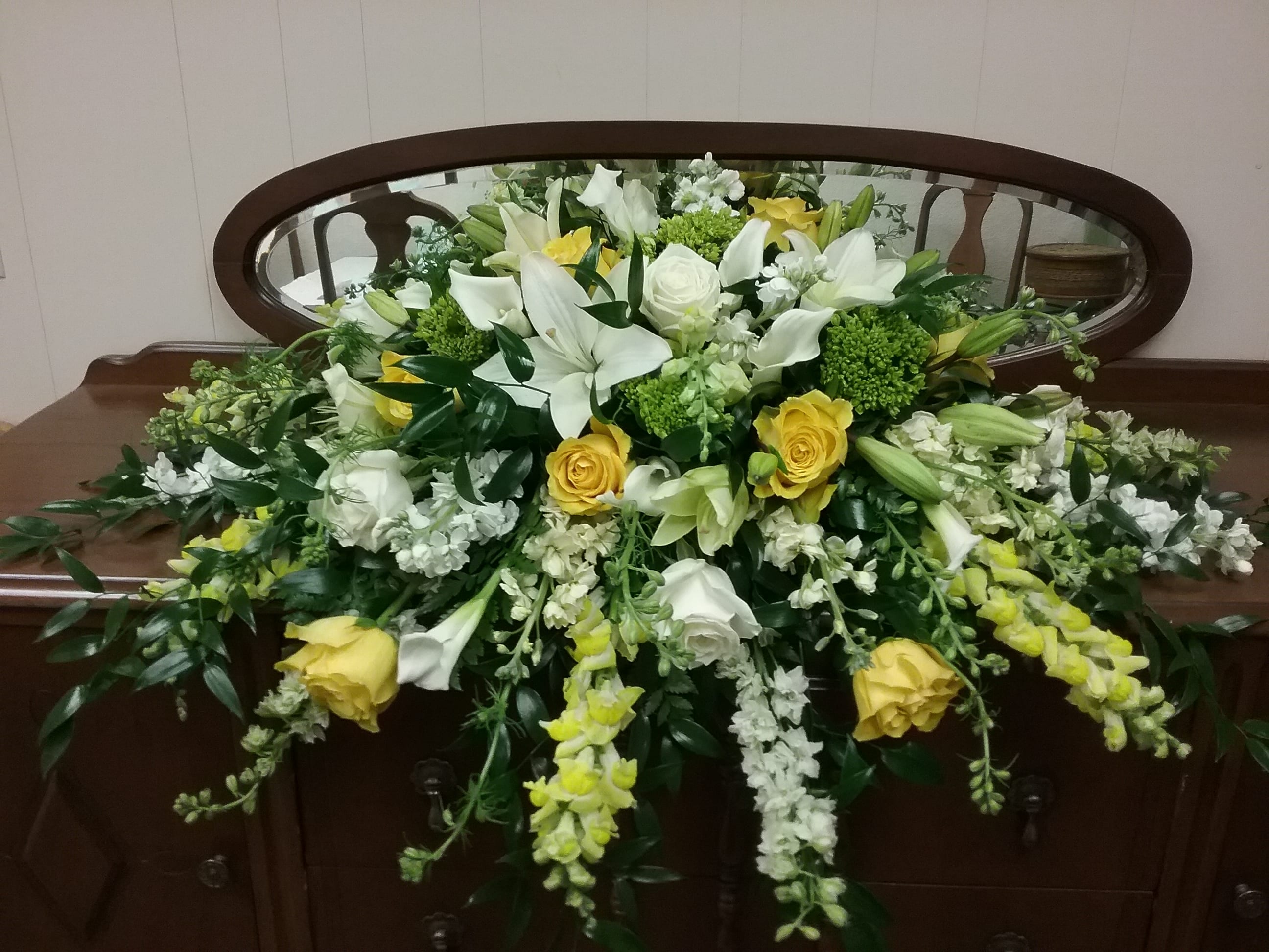 Elegant Yellow And White Casket Spray In Wamego Ks The Flower Mill