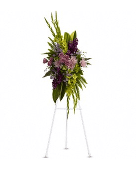 The Endless Sky Spray The Endless Sky Spray - Lavender blooms and lush velvet greenery evoke a celebration of a life well lived. A lovely mix of flowers such as lavender roses chrysanthemums statice and asters are beautifully complemented by glossy green aspidistra leaves fern and fragrant eucalyptus. Approximately 25" W x 54" H Orientation: One-Sided T250-2Aa