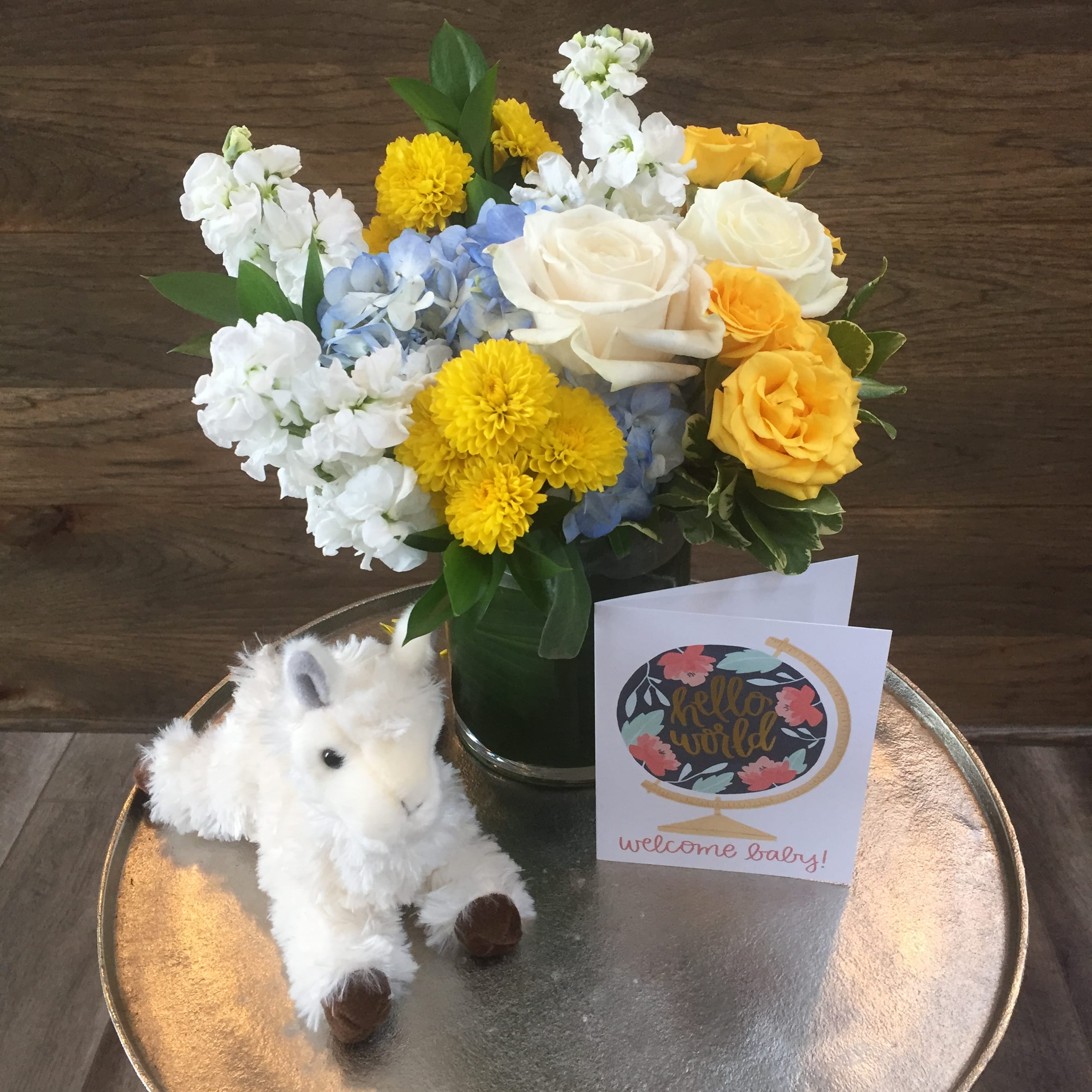 welcome baby boy flower arrangement