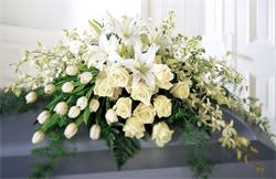 PEACEFUL BEAUTY ALL WHITE CASKET SPRAY - PEACEFUL BEAUTY ALL WHITE CASKET SPRAY 