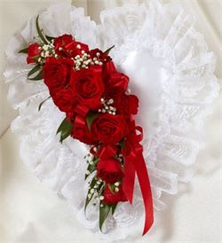 CASKET PILLOW  WITH RED ROSES - CASKET PILLOW WITH RED ROSES 