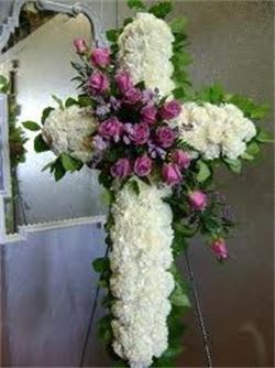 WHITE CARNATION WITH LAVENDER ROSE STANDING CROSS - WHITE CARNATION WITH LAVENDER ROSE STANDING CROSS
