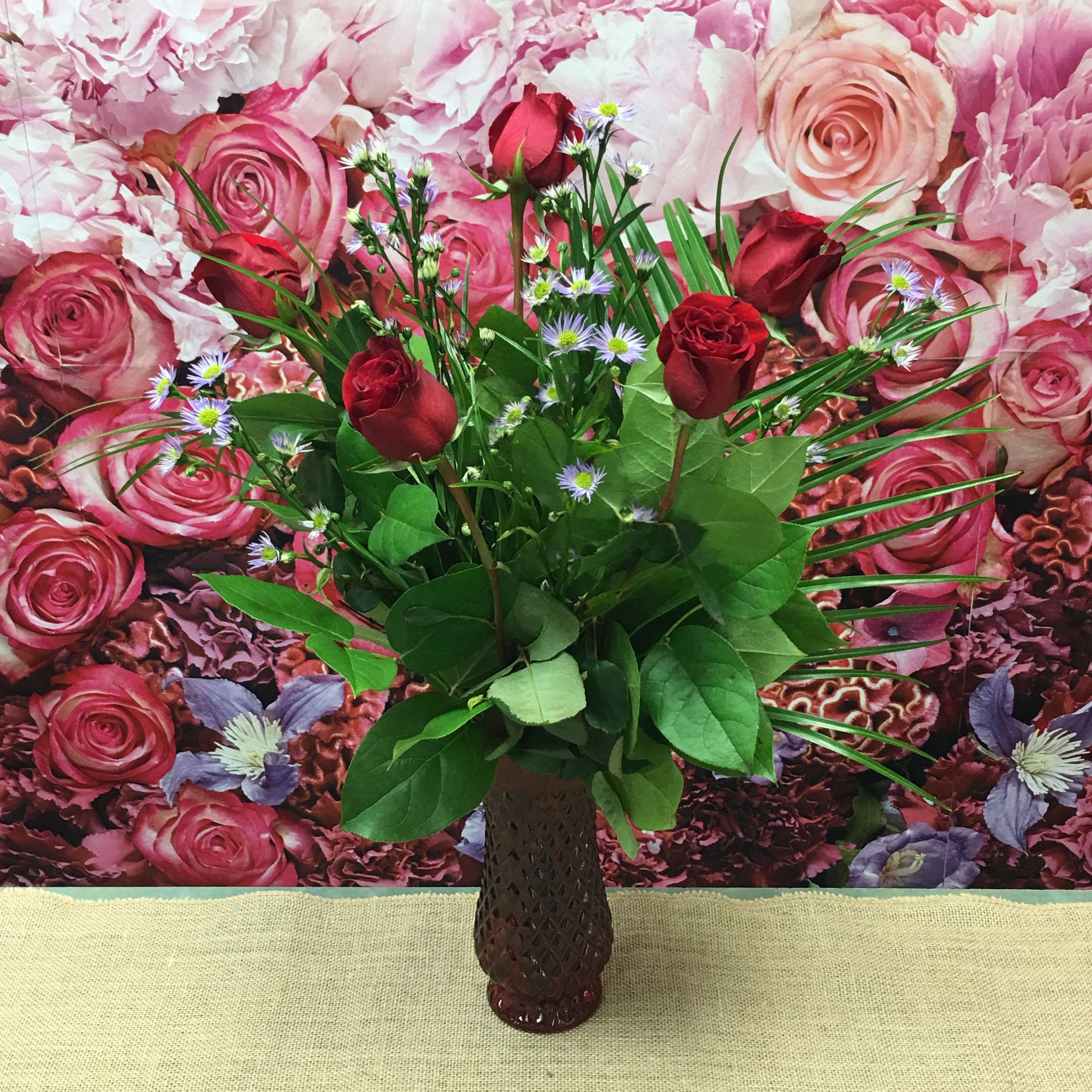 1/2 of my Heart - 1/2 Dz in a glass vase (Design and color may vary)  DUE TO HIGH DEMAND VASE MAY BE SUBSTITUTED
