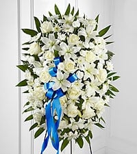 Exquisite Tribute Standing Spray-Blue Ribbon