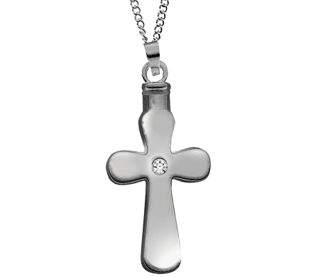 Cross Keepsake Pendant Cross Keepsake Pendant - Our elegant Keepsake Pendants are a touching and personal way to pay tribute to a loved one and keep their memory always near your heart. These unique Pendants are designed to hold a small portion of ashes a lock of hair dried flowers or even earth from a special location. Each Pendant comes with an included 20" chain a gift box and instructions on how to properly fill the Pendant. Made of nickel free zinc alloy Pendants range from 1" to 1 1/2" high Included Chain is 20" long As Shown : HI-CKP