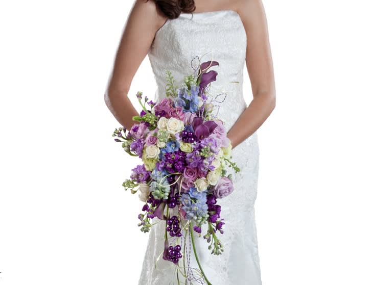 Lovely Lavender Cascading Wedding Bouquet - A Beautiful blend of blue and lavender in a Traditional  cascading Wedding Bouquet