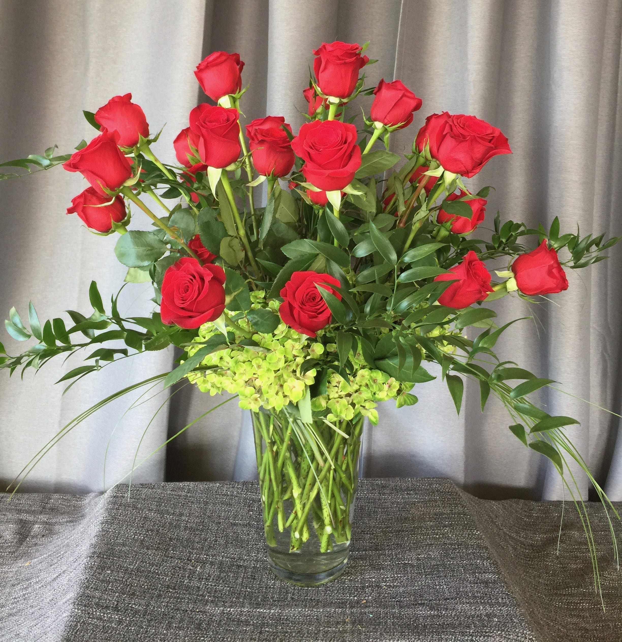 XOXO - Two Dozen Long Stem Red Roses Vases