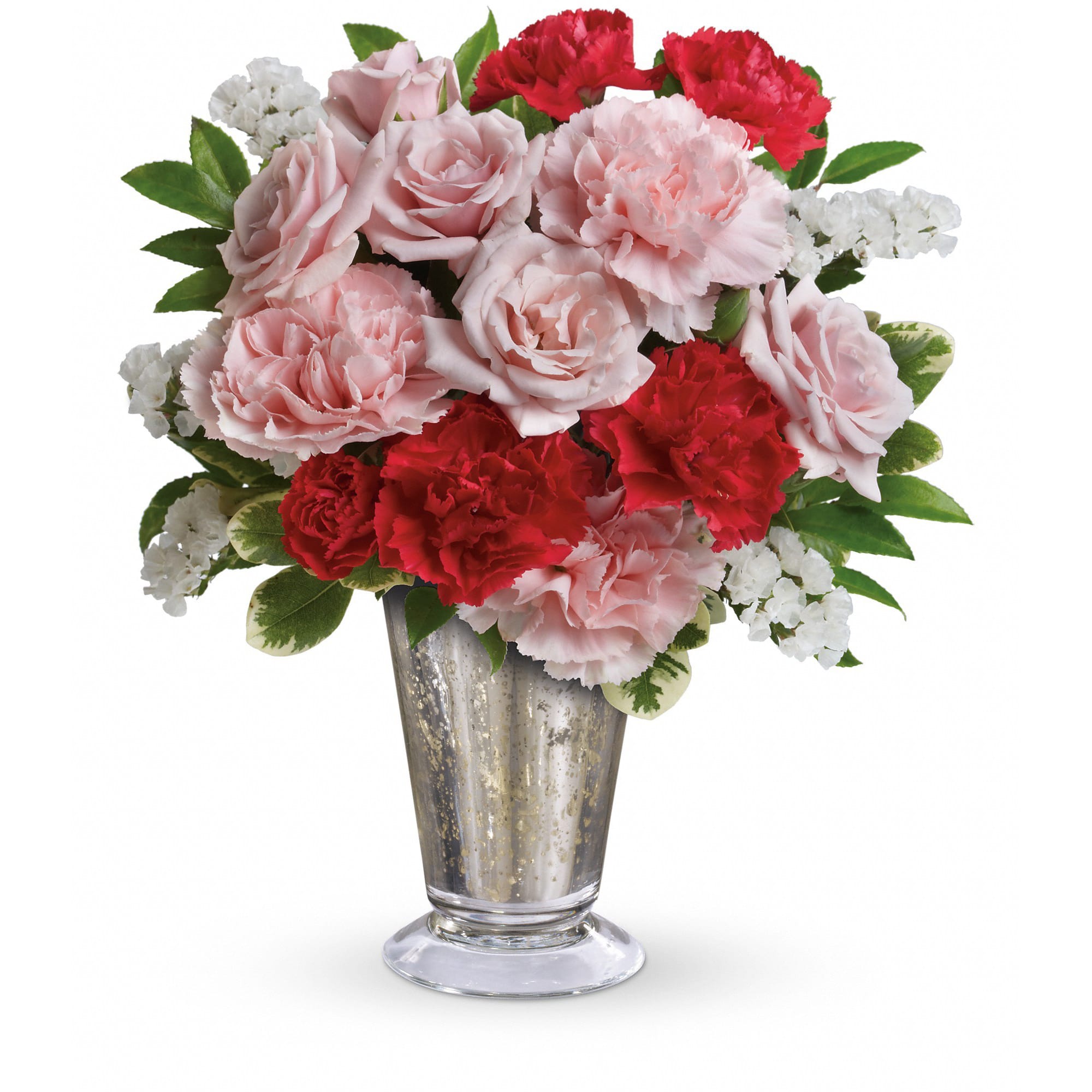 My Sweet Bouquet by Teleflora My Sweet Bouquet by Teleflora - Send someone special a sparkling token of your affection with this gorgeous pink and red bouquet. Romantic as can be, the mix of roses and carnations is beautifully arranged in a chic mercury glass vase. It's an instant classic!