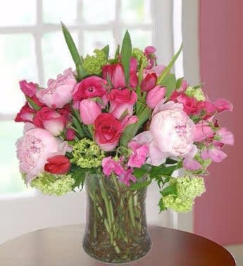 Abundant Love - Roses, Tulips and Peonies Express your love with shades of pink flowers