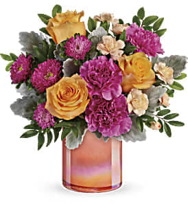 Teleflora's Perfect Spring Peach Bouquet Teleflora's Perfect Spring Peach Bouquet - 3 roses, 3 carnations, 2 mini carnations, 1 matsumoto