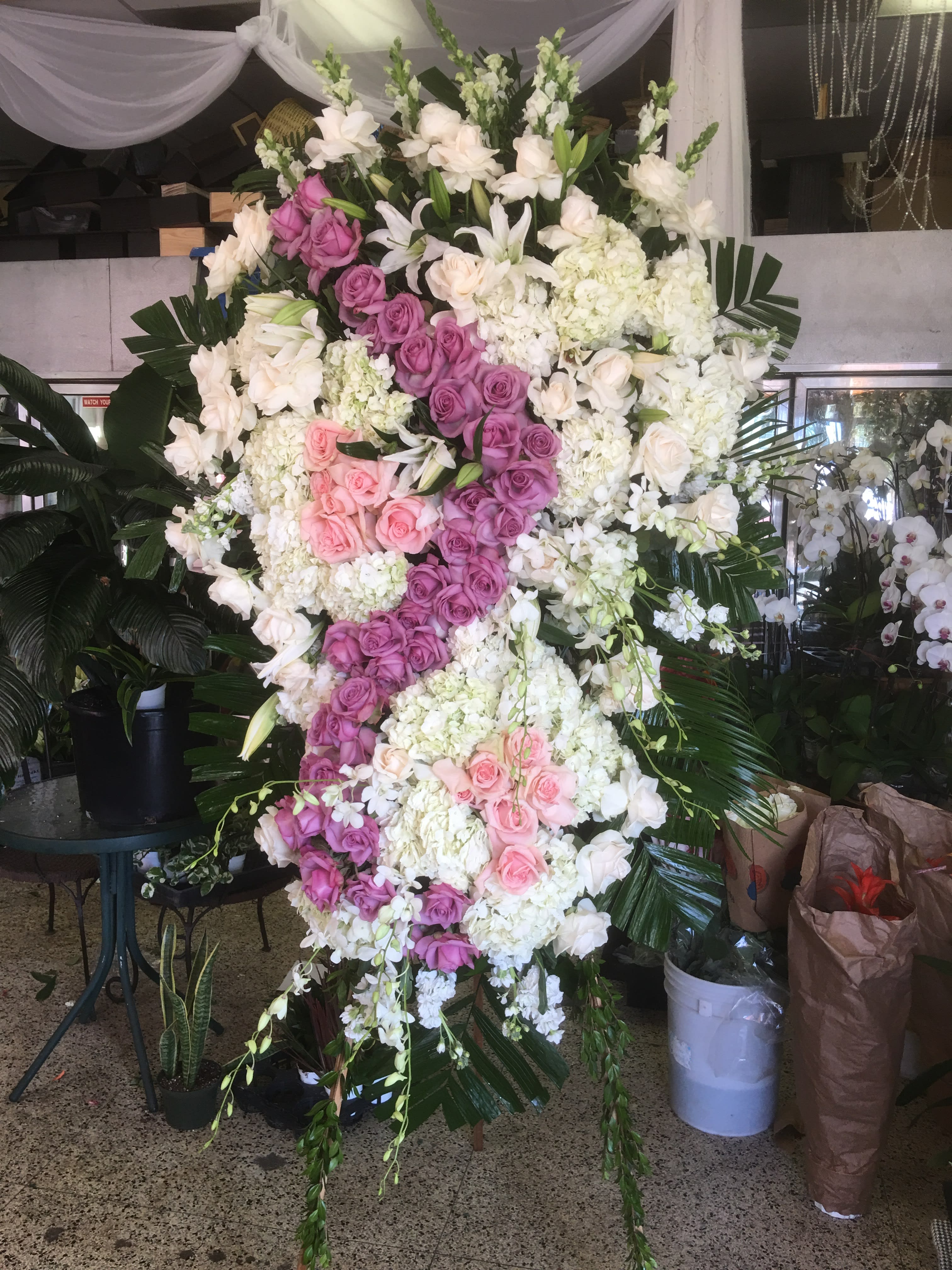 Lavender Love Rememberance Spray - Roses:lavender, light pink, white orchids