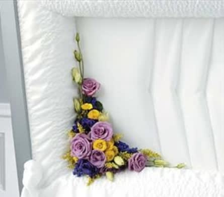 L Shape Lid Piece L Shape Lid Piece - To compliment the casket spray. This design is made of lavender spray roses button mums solidago etc. Can be made in any color scheme or flower selection. Prices will vary. Call our designers to assist you in your choice. LOCAL DELIVERY ONLY As Shown : BVD 13 Available for local delivery only