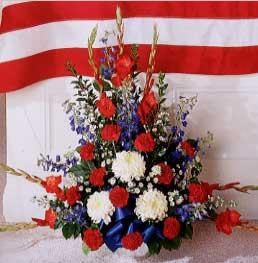 A Patriotic Salute - Red, white and blue arrangement reflects our nation's true colors. Suitable for funeral service.