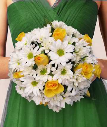 Rose & Daisy Nosegay Rose & Daisy Nosegay - This rose and daisy nosegay is perfect for a casual or garden wedding. Substitutions of equal or greater value may be made depending on season and availability of product or container.