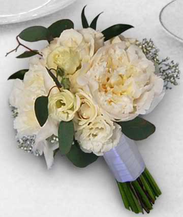 Roses & Peonies Clutch Roses & Peonies Clutch - Creamy white colors and lovely fragrance make this bouquet an excellent choice for any bride. Substitutions of equal or greater value may be made depending on season and availability of product or container.