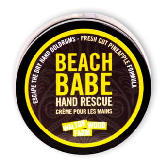 Beach Babe Hand Rescue - Pineapple &amp; coconut formula. 4oz • Vegan, Cruelty-Free, Gluten-Free, • SLS, Paraben, Phthalate, and Dye free • Moisturizing blend of Cocoa Butter, Shea Butter, and Green Tea • Thick and rich, never greasy
