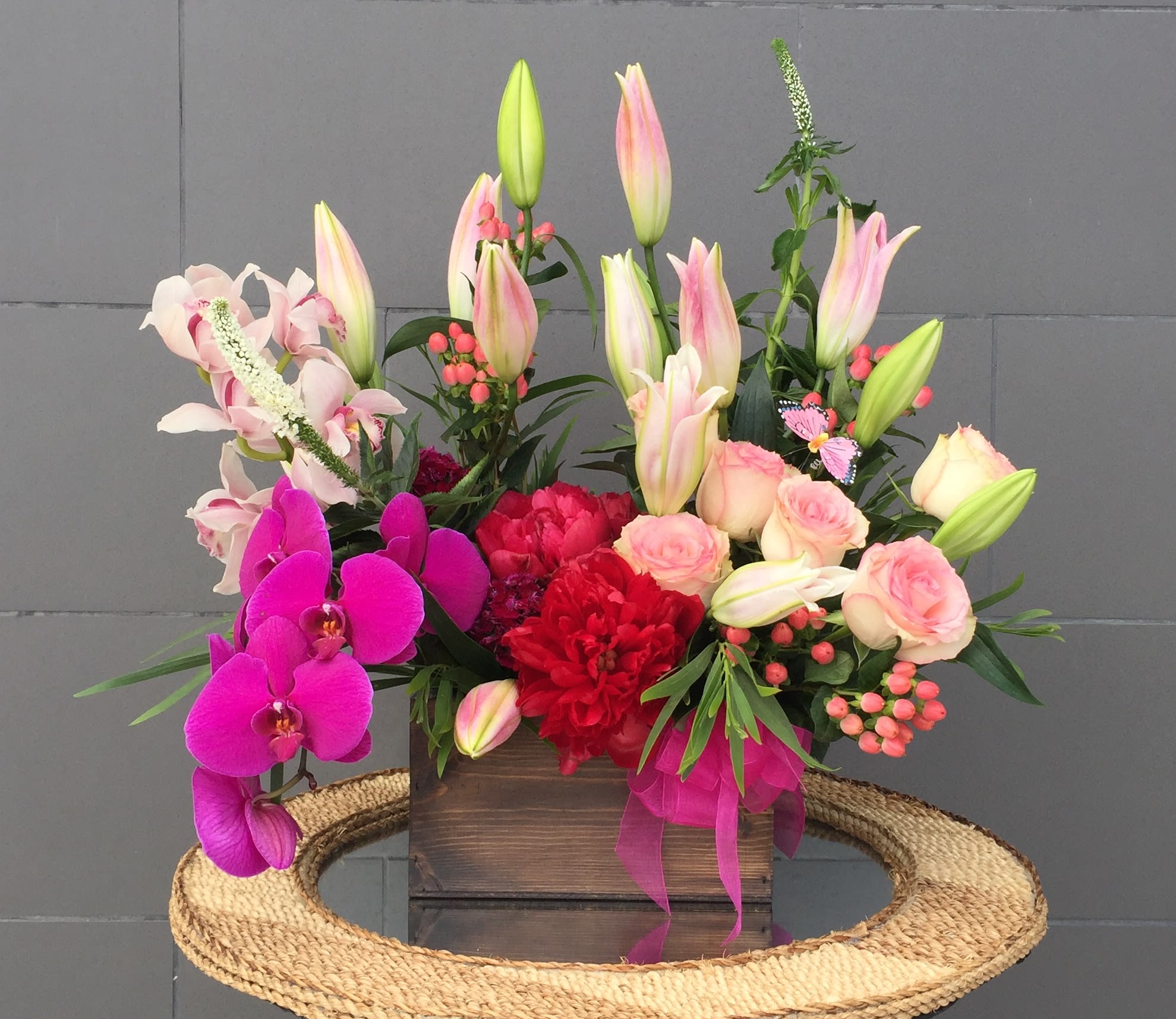 Spring Muse - Beautiful design including all premium fresh flowers: lily, English rose, orchid... and nice accents.