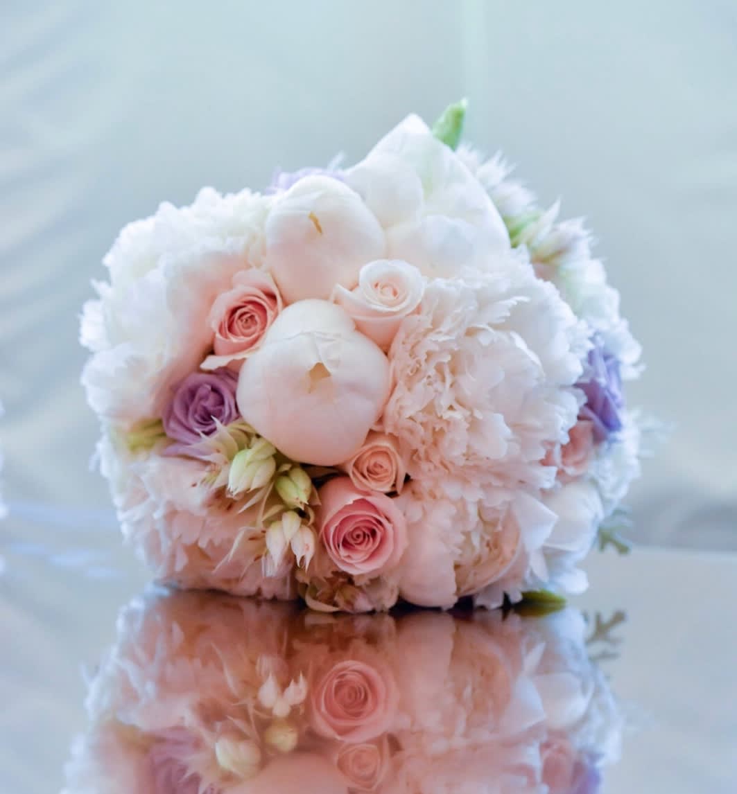 Bridal 13 - Bridal bouquet with peony (SEASONAL), rose, soft lisianthus... and accents
