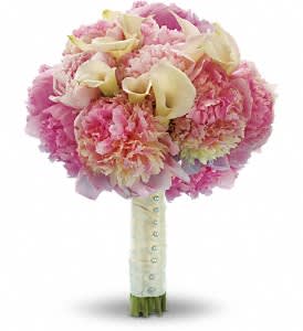 My Pink Heaven Bouquet My Pink Heaven Bouquet - Stand out from the crowd with this heavenly, high-fashion bouquet of lush pink peonies and mini white callas. Pink peonies and white miniature callas held with a satin ribbon. Approximately 13" W x 16" H Orientation: N/A