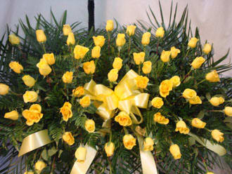 Casket Spray - Yellow Roses - This is a perfect casket spray of yellow roses. This simple yet elegant arrangement would be appropriate for a man or woman.