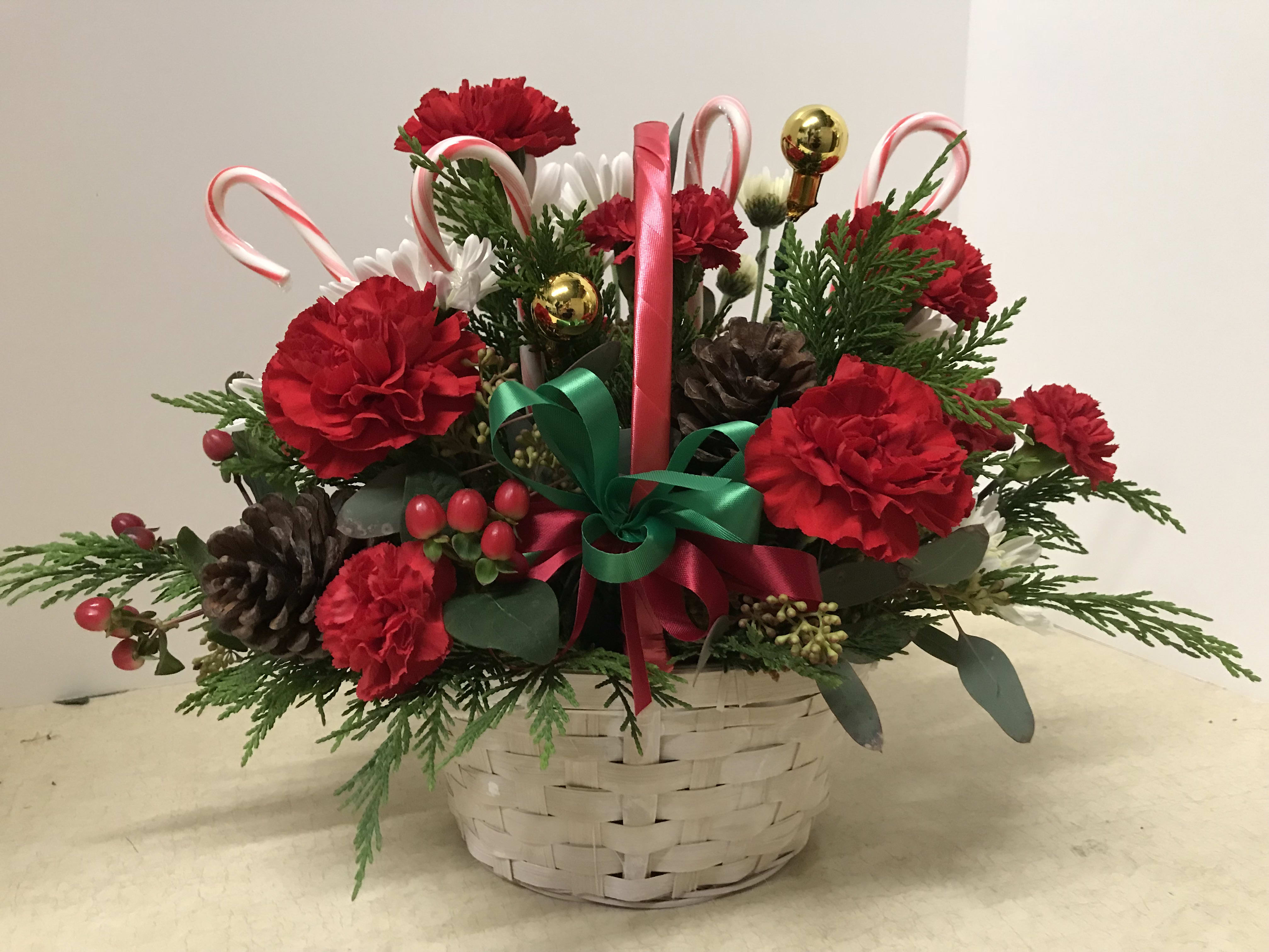 Holiday Basket of Blossoms and Greens in Christiansburg, VA Angle
