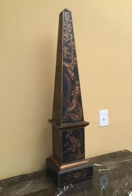 ORIENTAL DECORATIVE OBELISK  NEW-G67 - Our hand painted, Chinese, Oriental obelisk makes  monumental statement and would be a great   accent to any home decor.. It stands 36 inches tall and is 8 inches square at the base.. The obelisk  is painted with birds and flowers in the traditional Chinese style..  This obelisk would make a great wedding gift , or a great new home gift, or a treasured gift to that special one in your life.. Let us deliver your gift here in the city of Sumter, SC or you can phone us at 1-800-331-5358 to arrange for us to ship here in the U.S.A.