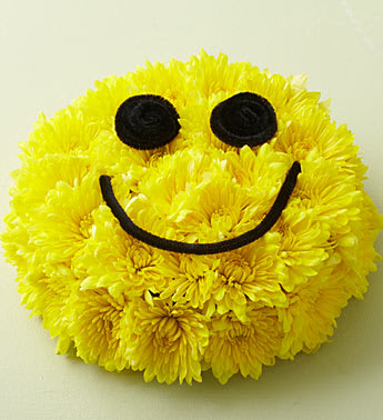 Smile Bouquet - Product ID: 90235   If you're anything like us, you love delivering smiles. And here's just the gift to do it! Vibrant yellow blooms are hand-designed by our expert florists in the shape of a cake and decorated like a great big smiley face. Itâs a truly original way to celebrate a birthday, say thanks or just get them grinning. Vibrant yellow cushion poms designed in floral foam and tray to resemble a birthday cake Features an iconic smiley face Arrangement measures approximately 4&quot;H x 9&quot;D Our florists hand-design each arrangement, so colors and varieties may vary due to local availability