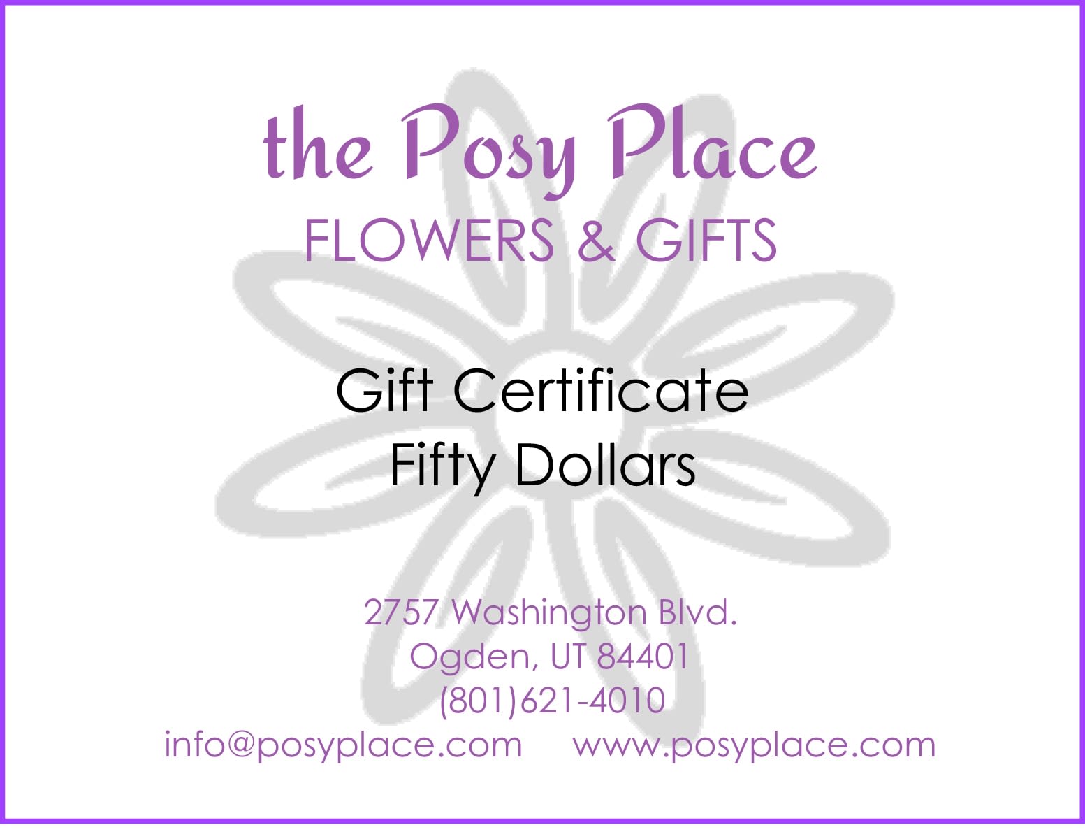 $50 Gift Certificate - $50 Gift Certificate for in-store use only.   Delivered attached to a small wrapped seasonal bouquet.