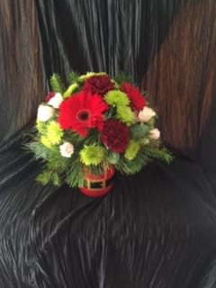 Holly Jolly - Red, white &amp; lime green in ceramic santa suit vase